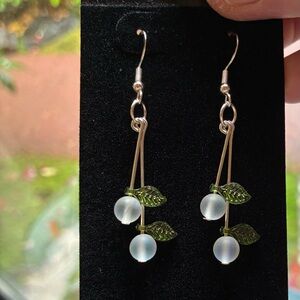 Sterling silver mistletoe balls and Leaf Earrings